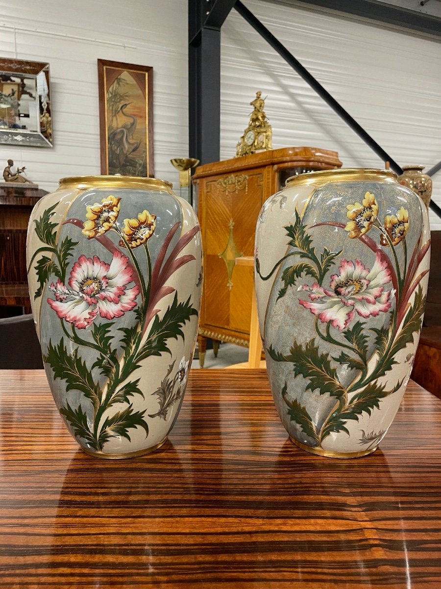 Keller And Guérin, Lunéville Earthenware: Pair Of Vases