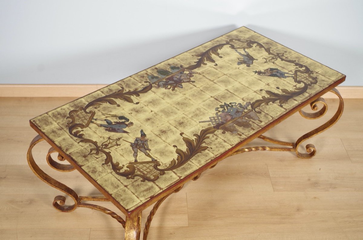 Commedia Dell'arte Wrought Iron And Eglomised Glass Coffee Table-photo-4