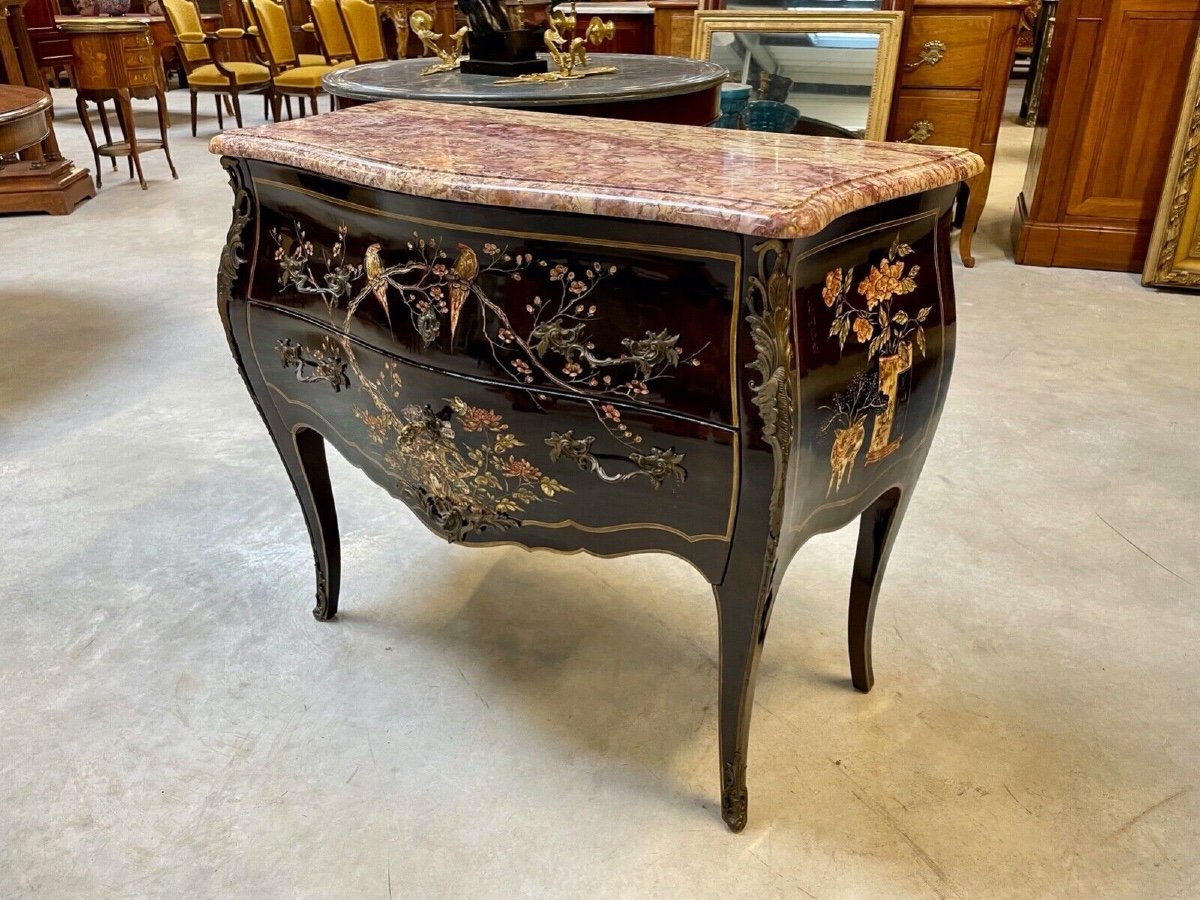 Louis XV Style Chest Of Drawers In Chinese Lacquer-photo-2