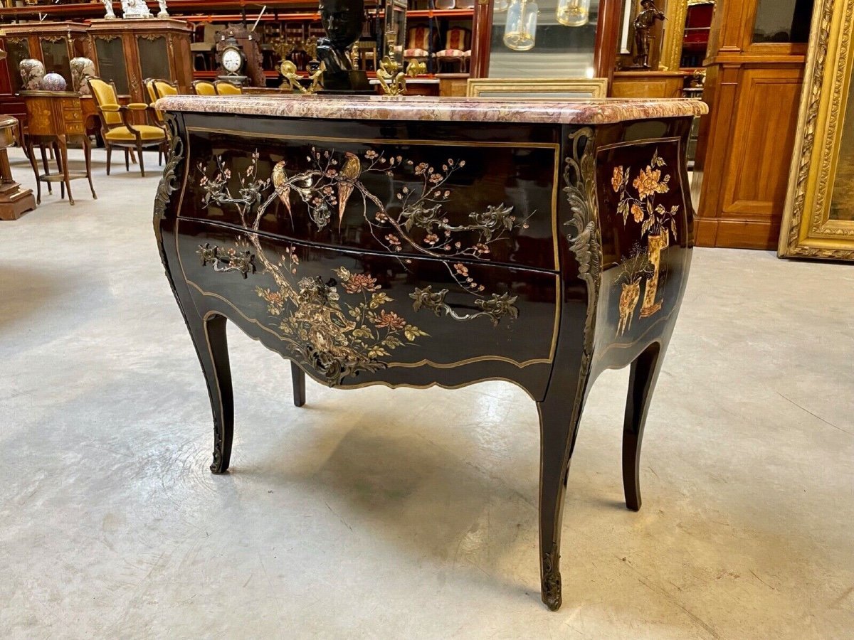 Louis XV Style Chest Of Drawers In Chinese Lacquer-photo-3