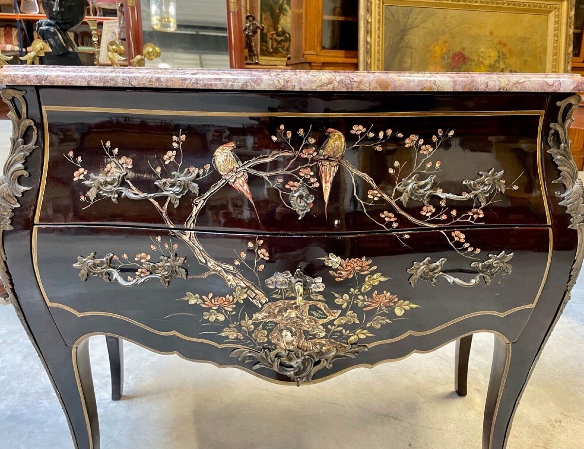 Louis XV Style Chest Of Drawers In Chinese Lacquer-photo-2