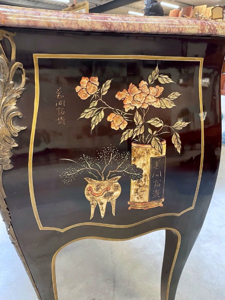 Louis XV Style Chest Of Drawers In Chinese Lacquer-photo-3