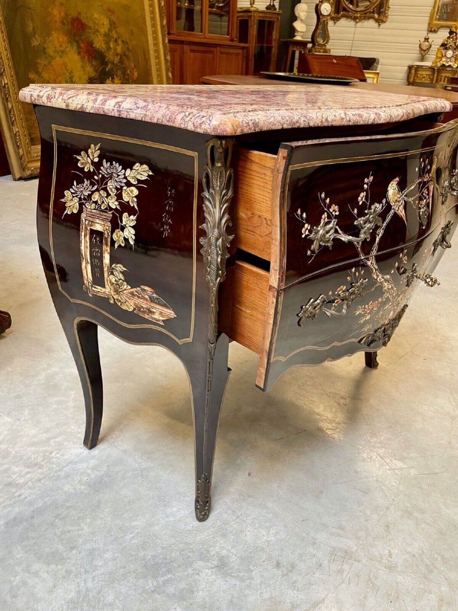 Louis XV Style Chest Of Drawers In Chinese Lacquer-photo-5