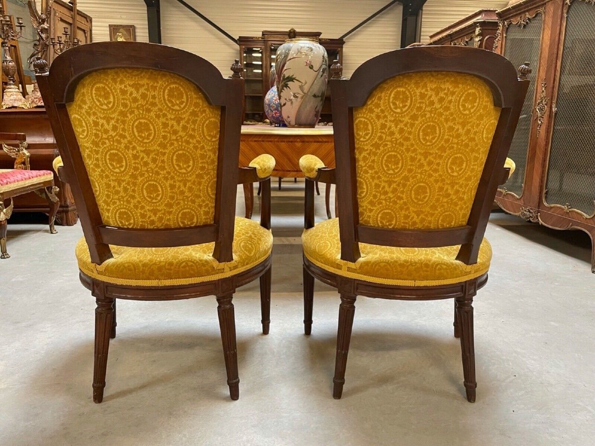 Paire de fauteuils et trois chaises époque Louis XVI-photo-1