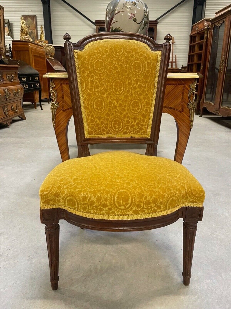 Paire de fauteuils et trois chaises époque Louis XVI-photo-4