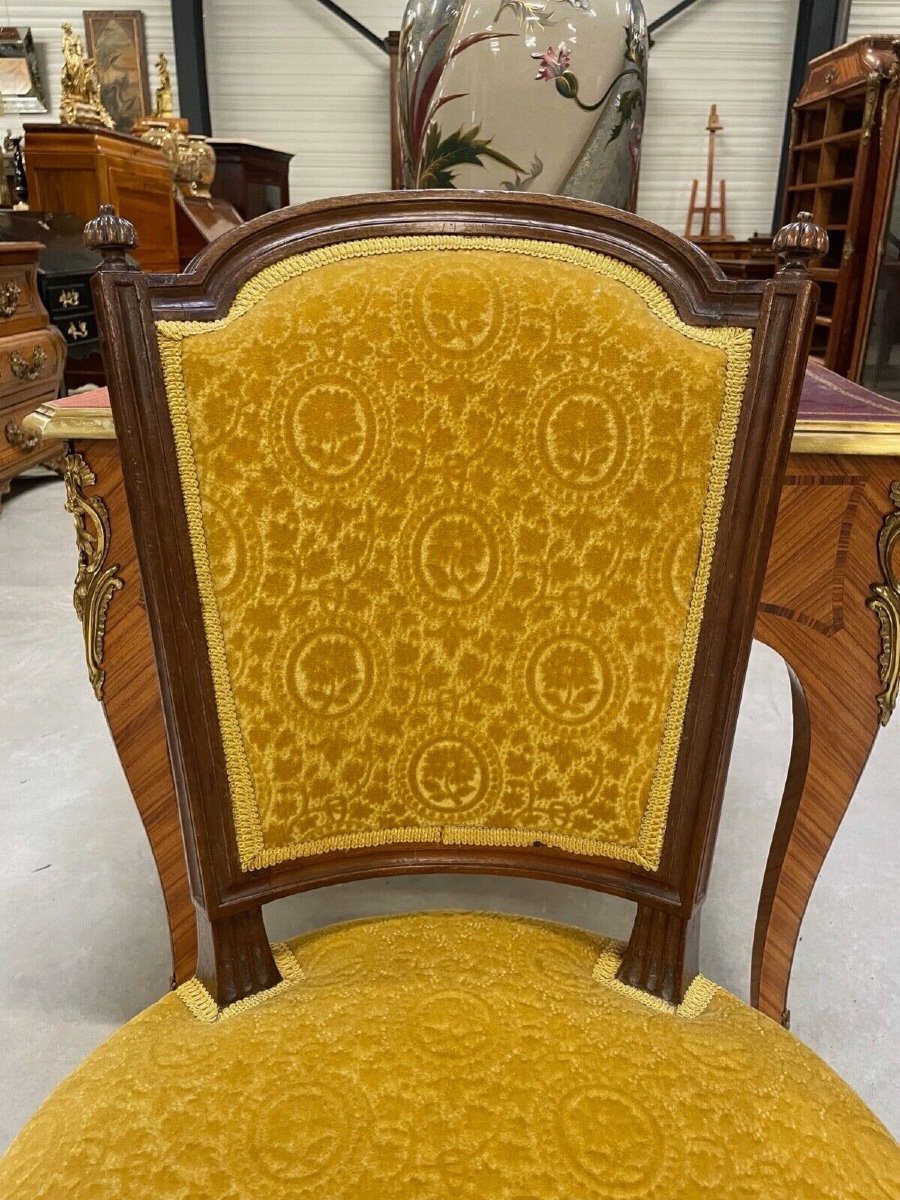 Paire de fauteuils et trois chaises époque Louis XVI-photo-5