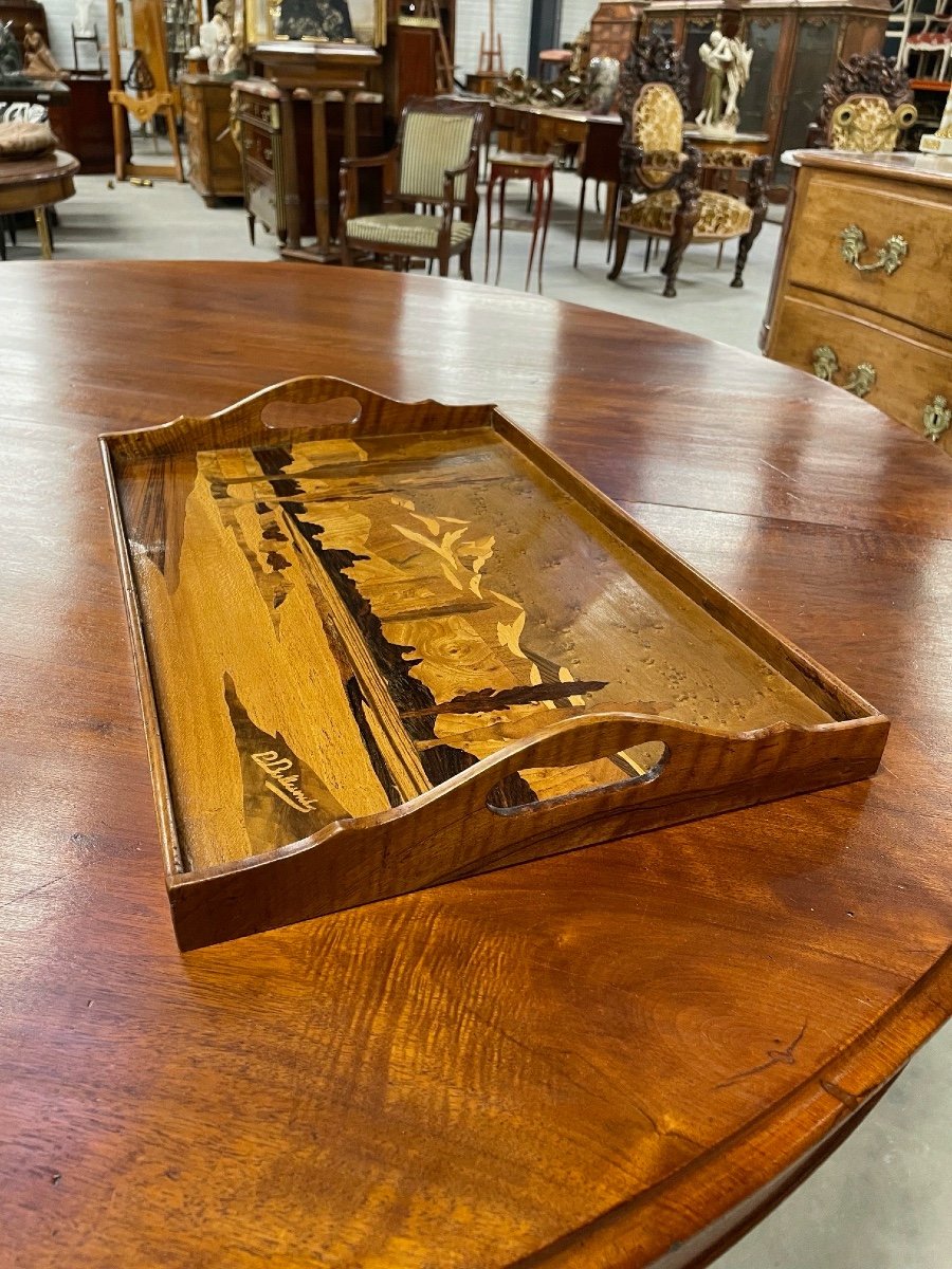 Art Nouveau Marquetry Tray-photo-4