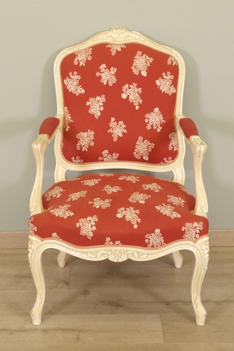 Pair Of Large Armchairs Painted Louis XV Style-photo-3