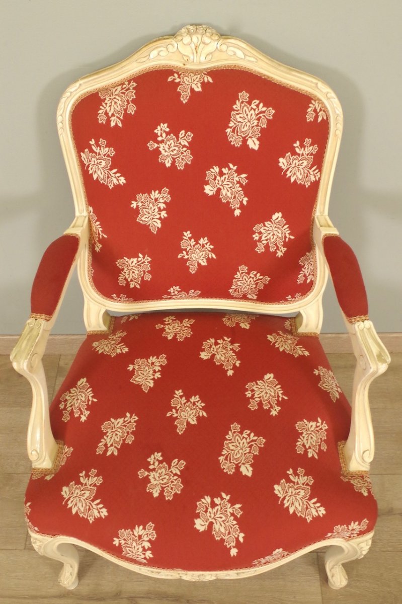 Pair Of Large Armchairs Painted Louis XV Style-photo-3