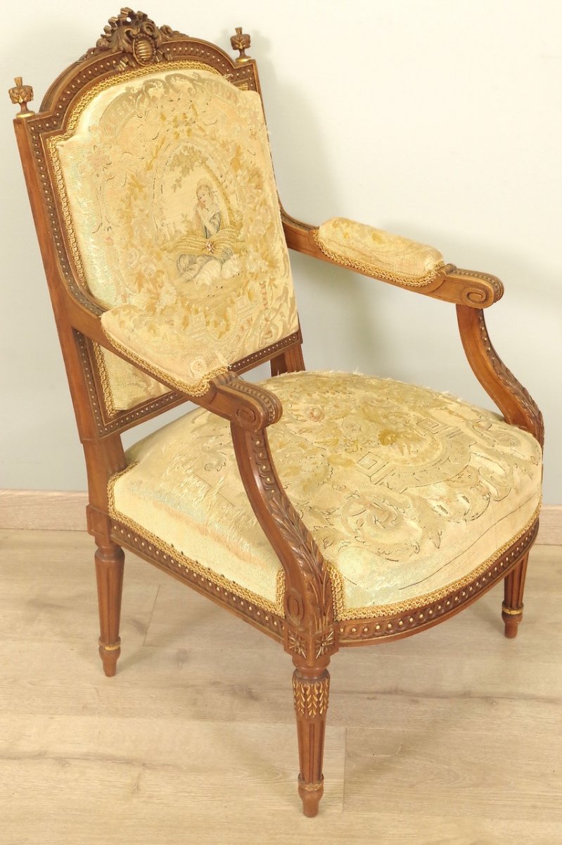 Pair Of Louis XVI Style Armchairs Petit Point-photo-3