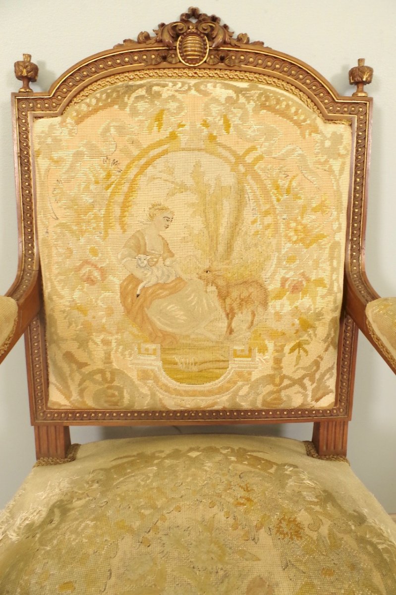 Pair Of Louis XVI Style Armchairs Petit Point-photo-3