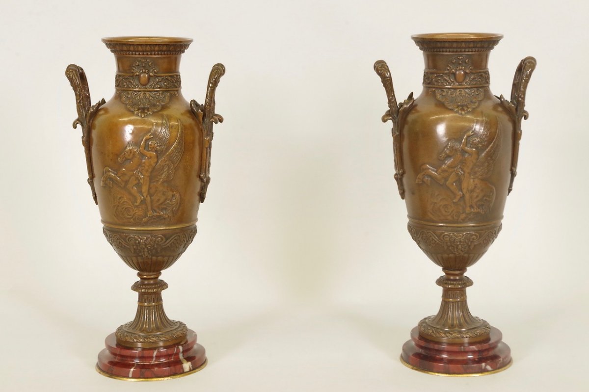 Pair Of Napoleon III Vases In Bronze Signed Léon Boucher