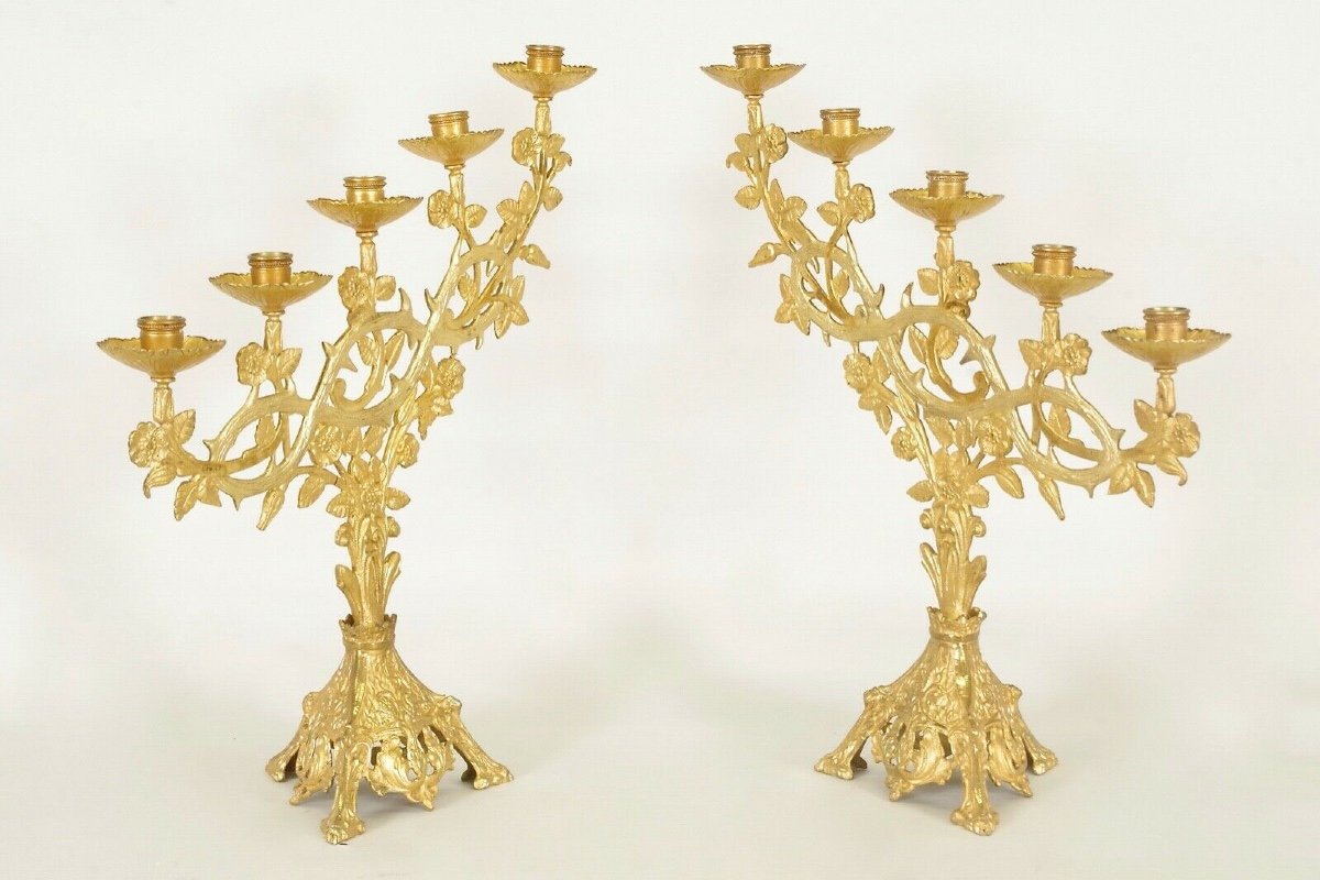 Gilt Bronze Church Candlesticks-photo-3