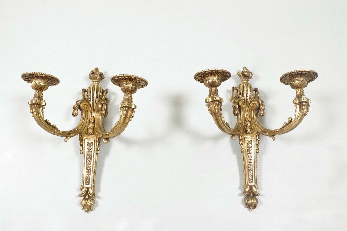 Pair Of Louis XVI Style Gilt Bronze Wall Lights Caffieri Style-photo-7