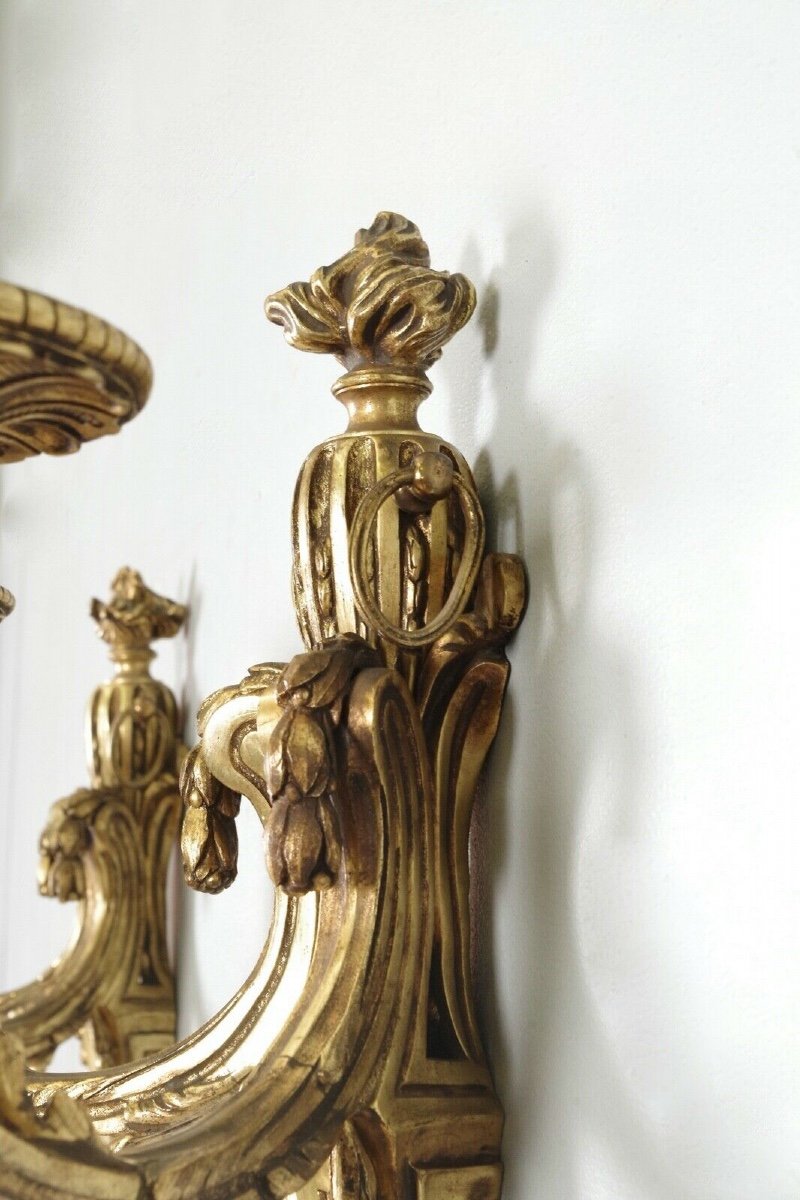 Pair Of Louis XVI Style Gilt Bronze Wall Lights Caffieri Style-photo-8