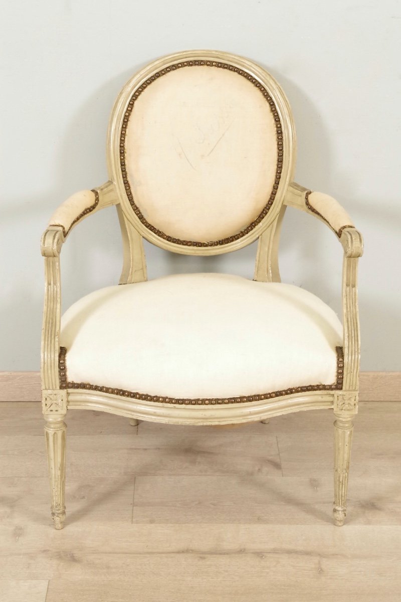 Paire De Fauteuils Peints époque Louis XVI-photo-2