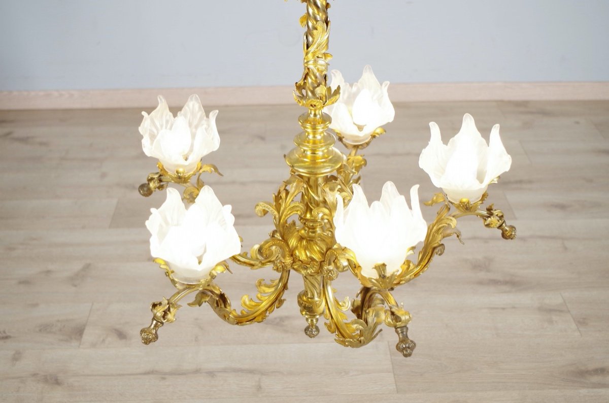 Lustre Style Louis XV Bronze Doré-photo-8