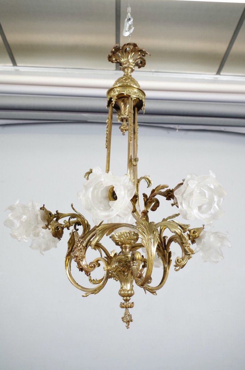 Lustre Style Louis XV Bronze Doré-photo-2