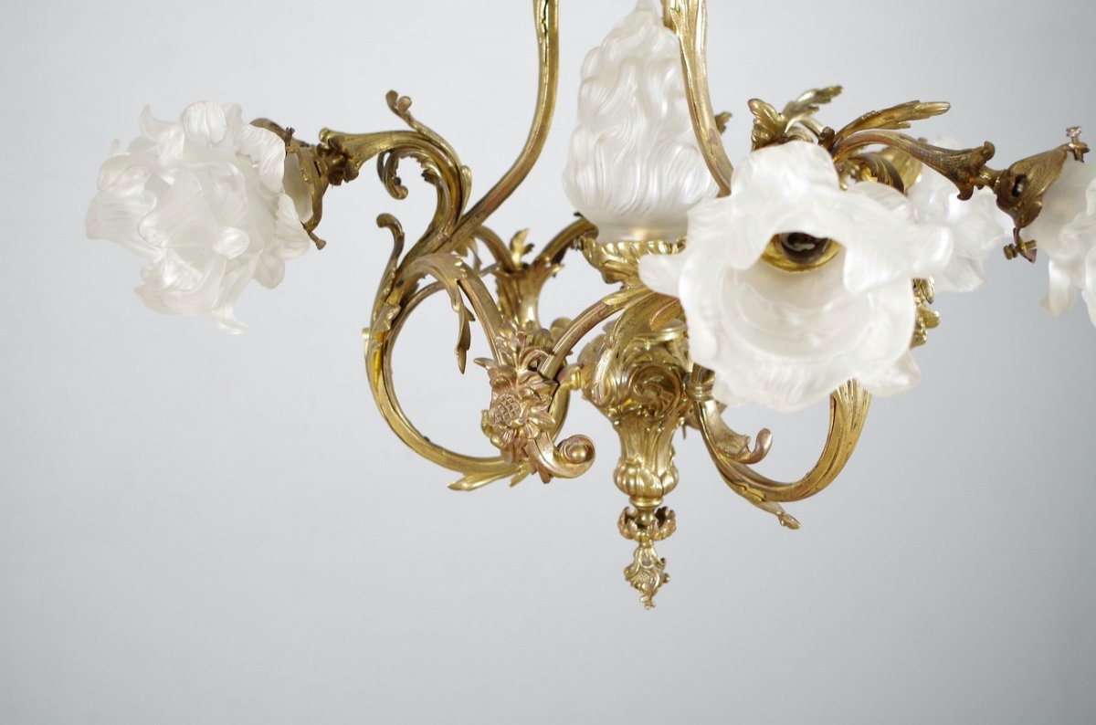 Lustre Style Louis XV Bronze Doré-photo-4