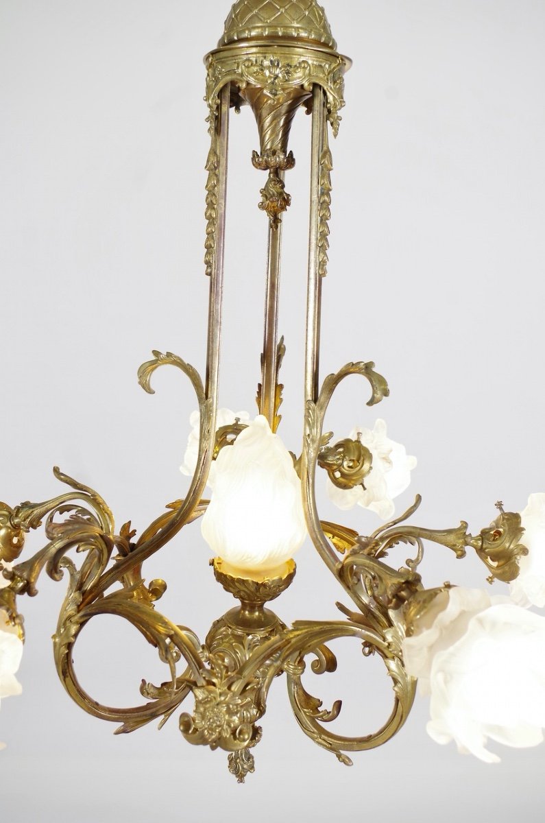 Lustre Style Louis XV Bronze Doré-photo-1