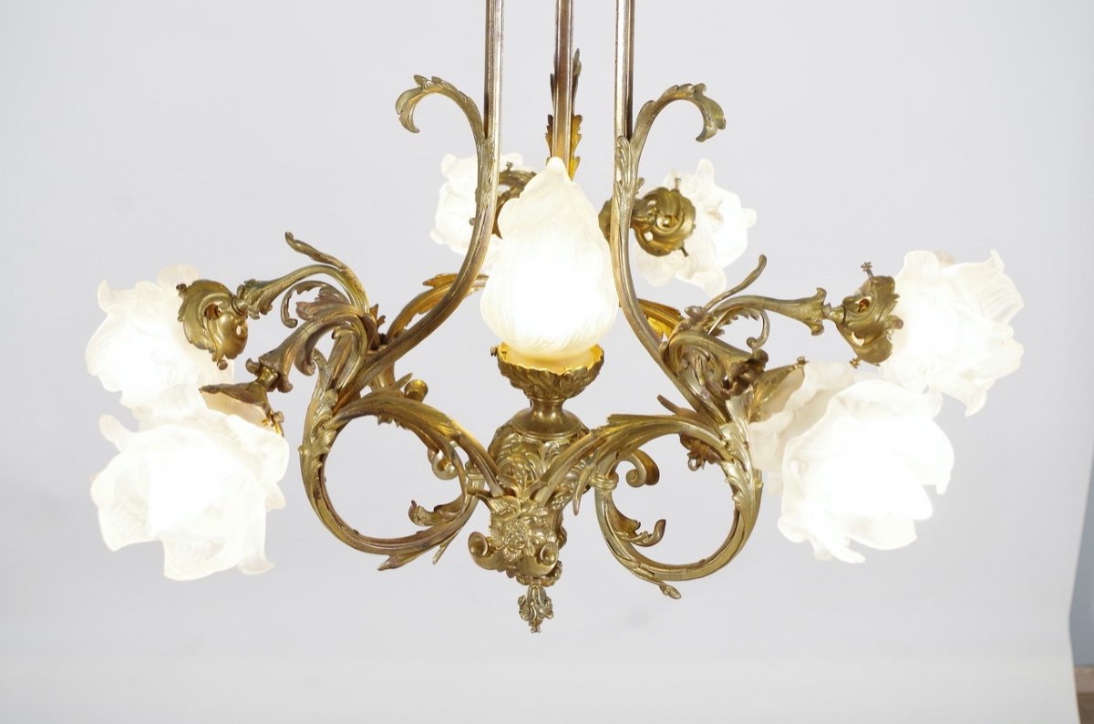 Lustre Style Louis XV Bronze Doré-photo-3