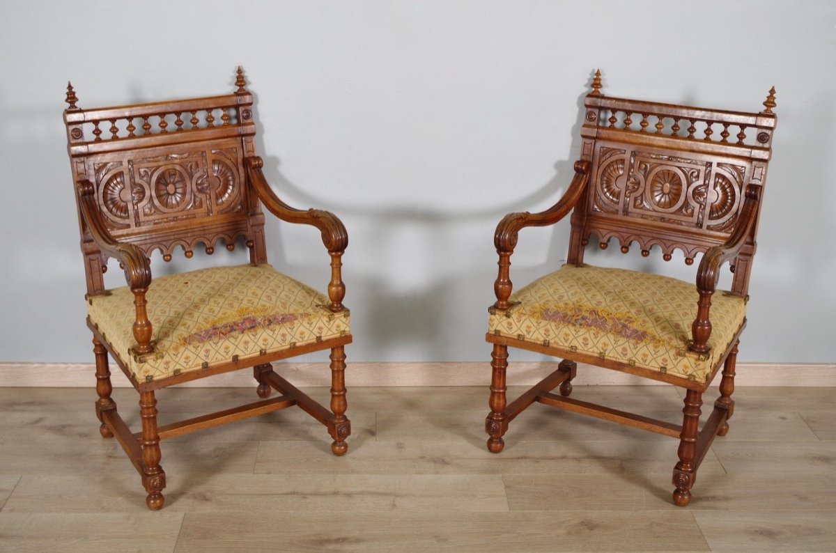 Pair Of Renaissance Style Armchairs