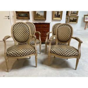 Four Louis XVI Lacquered Armchairs