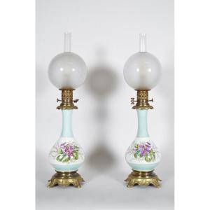 Pair Of Napoleon III Porcelain Lamps