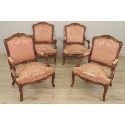Four Louis XV Style Flat Back Armchairs
