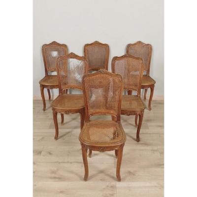 Six Louis XV Style Canned Chairs Walnut