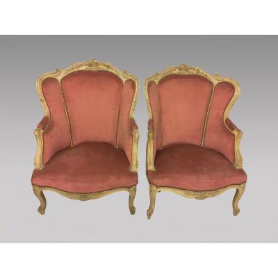 Pair Of Painted Bergères Louis XV Style