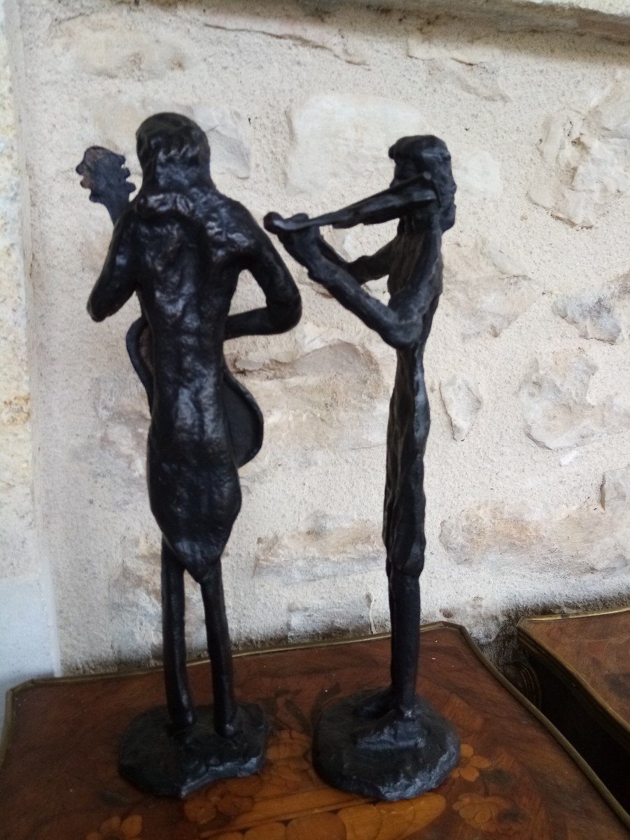 Pair Of Giacometi Modern Art Bronze Statues-photo-2