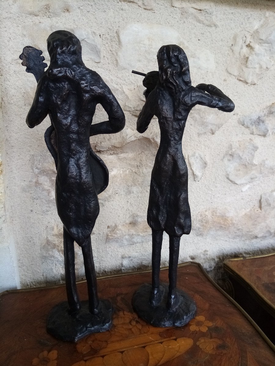 Pair Of Giacometi Modern Art Bronze Statues-photo-3