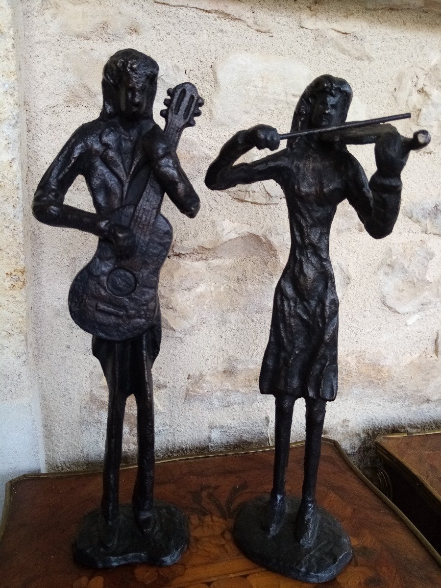 Pair Of Giacometi Modern Art Bronze Statues