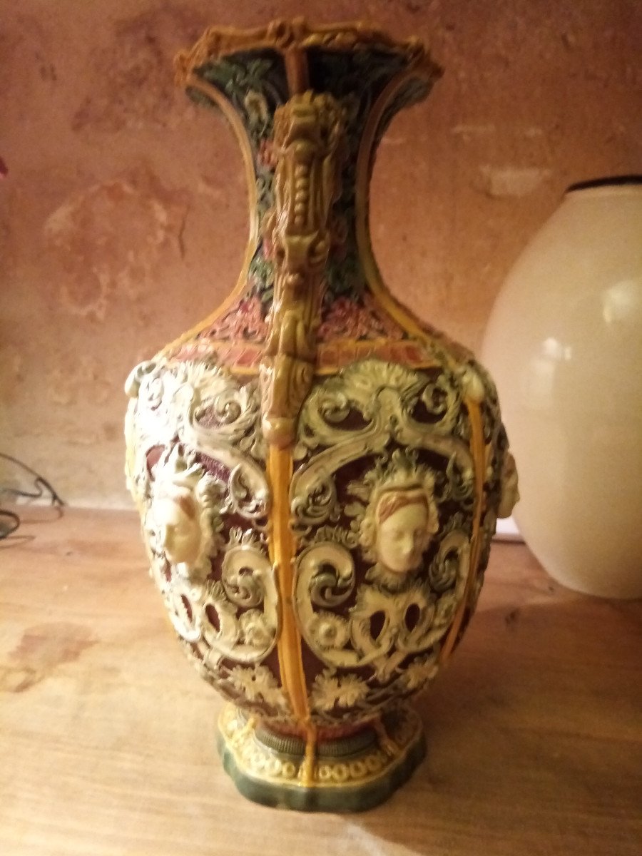 Renaissance Style Vase In Barbotine Georges Pull-photo-2