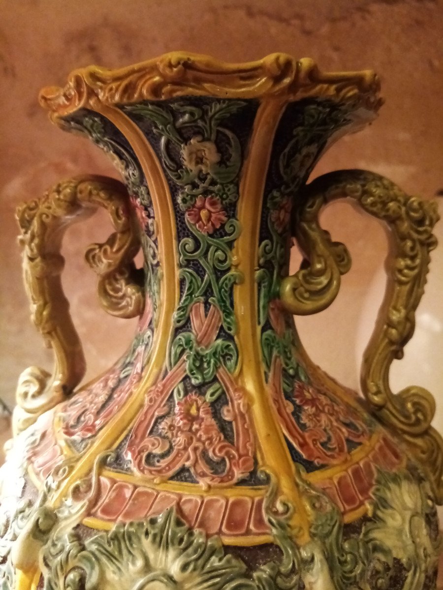 Renaissance Style Vase In Barbotine Georges Pull-photo-3