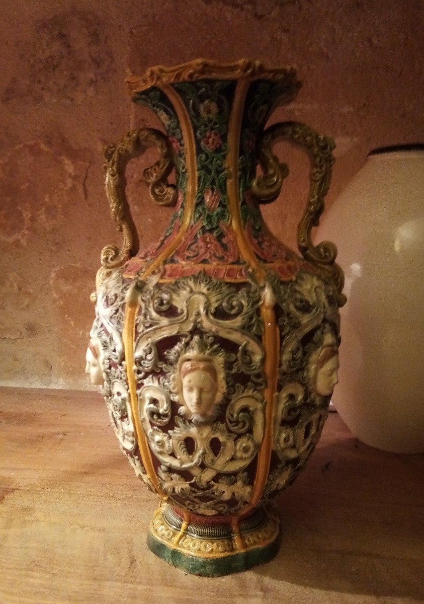 Renaissance Style Vase In Barbotine Georges Pull