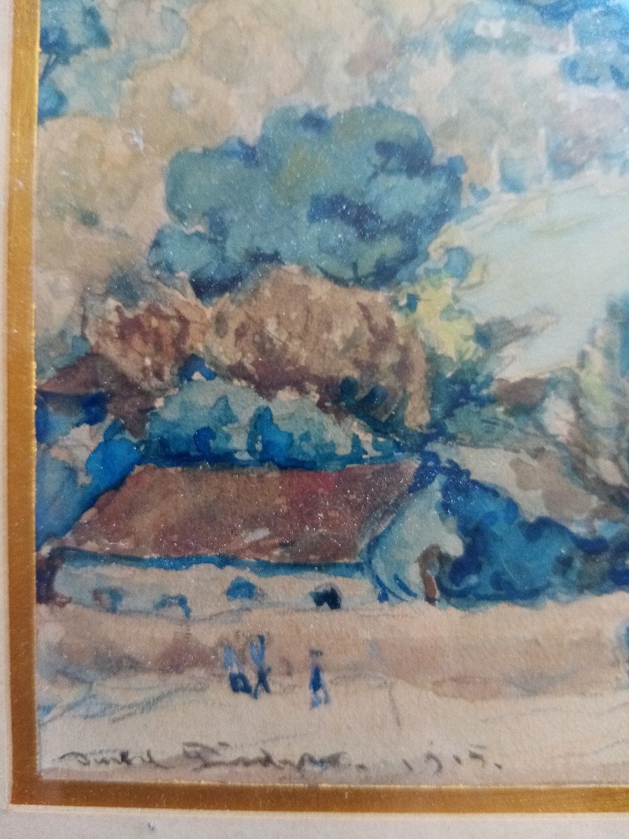 Aquarelle Paysage Signée Et Datée 1905-photo-4