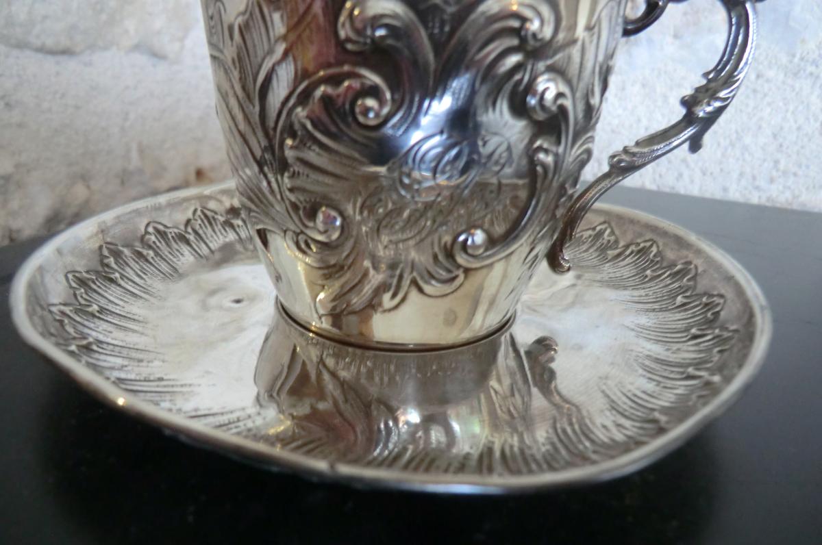 Tasse Et Sous Tasse En Argent Massif De Style Rocaille-photo-2