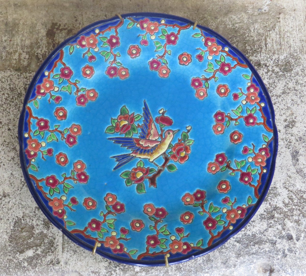 Earthenware Dish From Longwy Decor A l'Oiseau