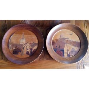 Pair Of Spindler Alsace Marquetry Medallions