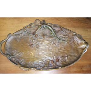 Art Nouveau Bronze Tray Decor With Lizard