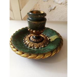 Art Deco Gilded And Patinated Bronze Candle Holder