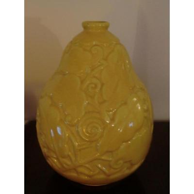 St Clement Yellow Cracked Art Deco Vase