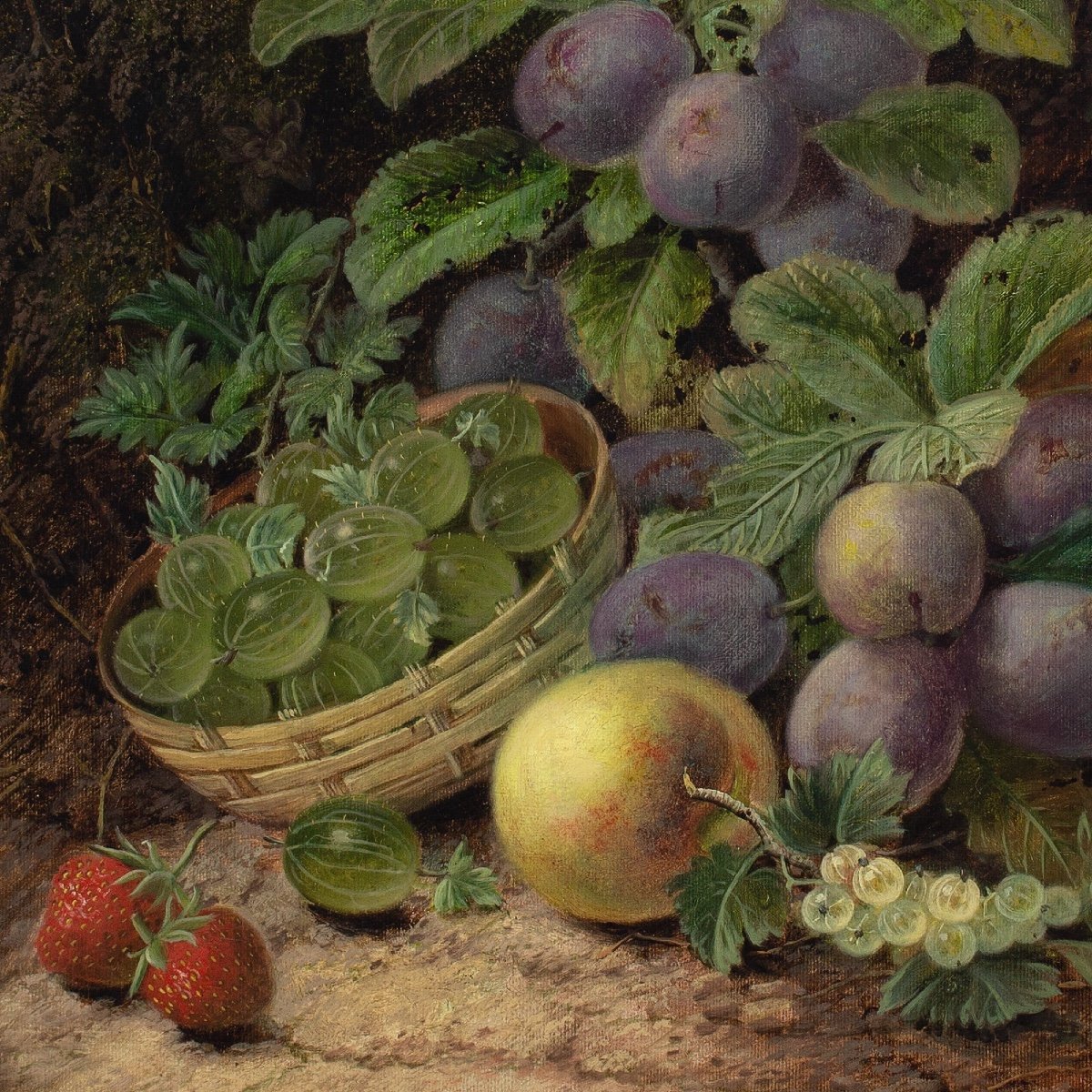 Oliver Clare, Still Life With Basket, Plums, Gooseberries, Apples And Strawberries-photo-2