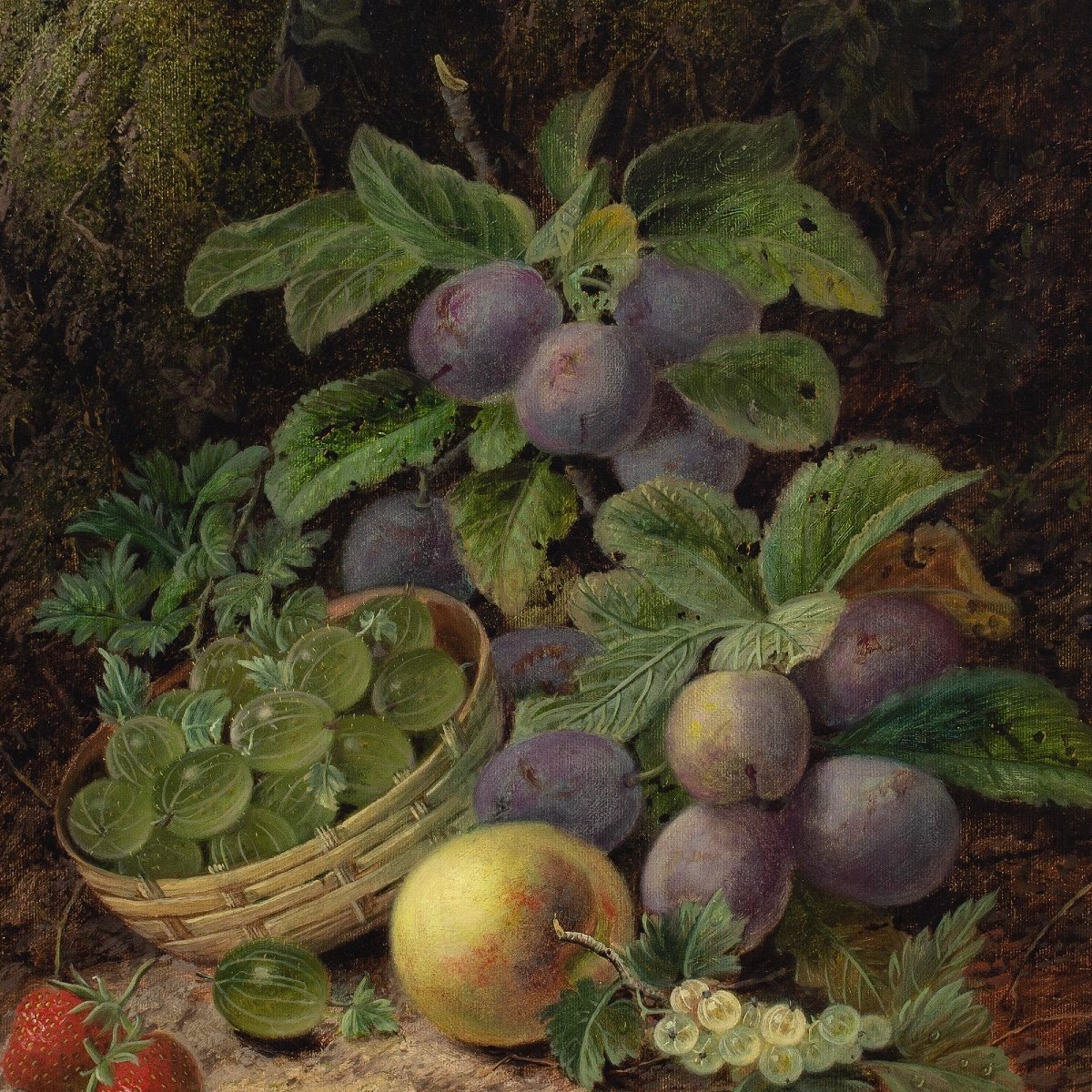 Oliver Clare, Still Life With Basket, Plums, Gooseberries, Apples And Strawberries-photo-4