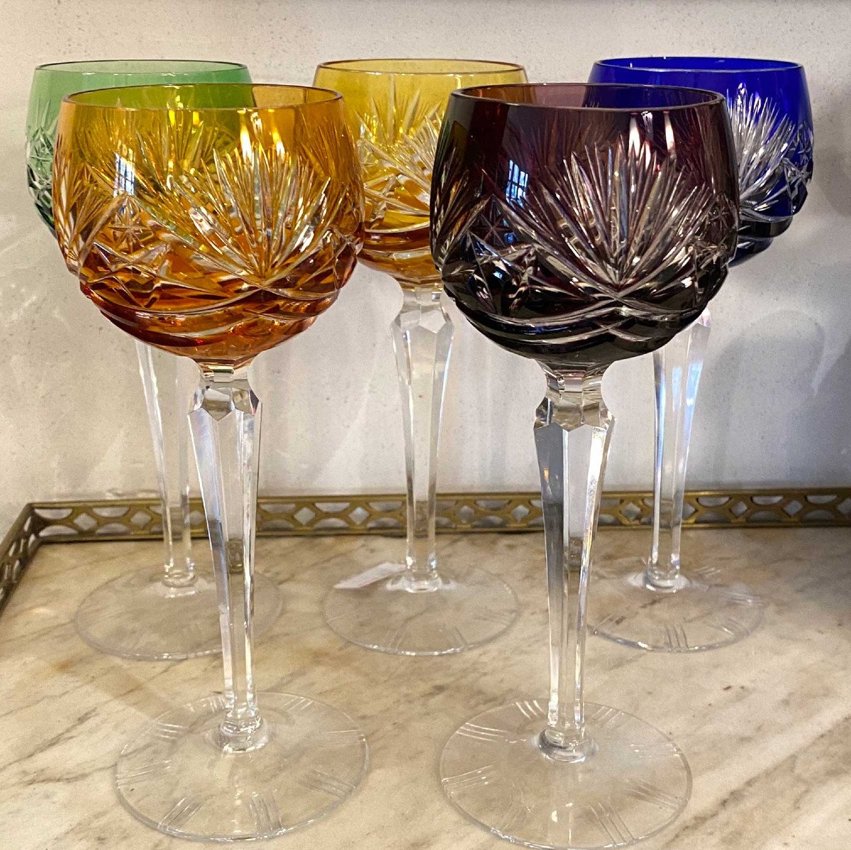 5 Overlay Crystal Wine Glasses