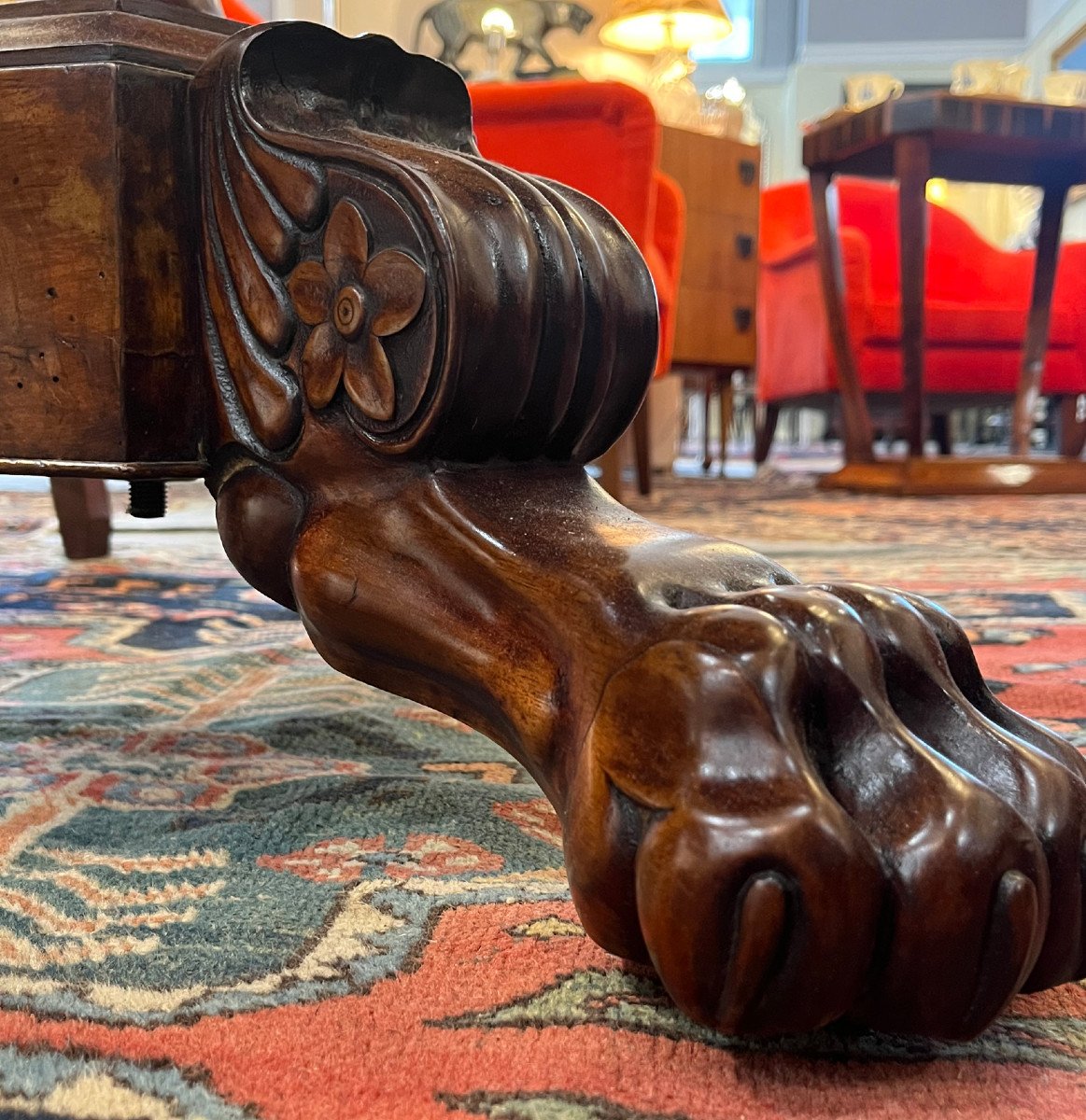 Walnut Tripod Pedestal Table Marble Top -photo-2