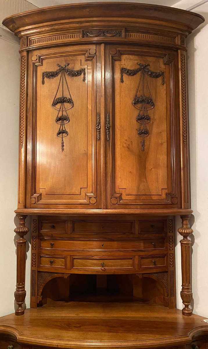 Louis XVI Style Curved Walnut Corner Cabinet-photo-2