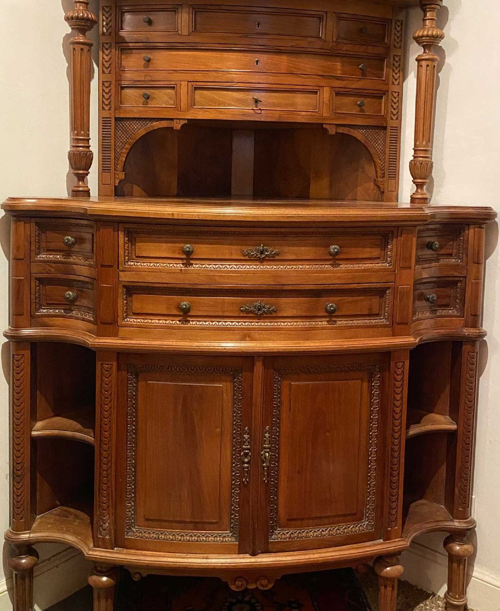 Louis XVI Style Curved Walnut Corner Cabinet-photo-3